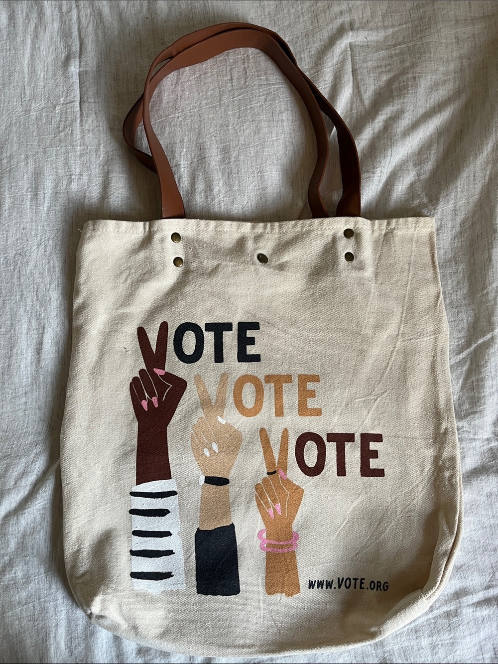 Idlewild Co. Canvas 'Vote' Tote Bag with Brown Straps, NWOT